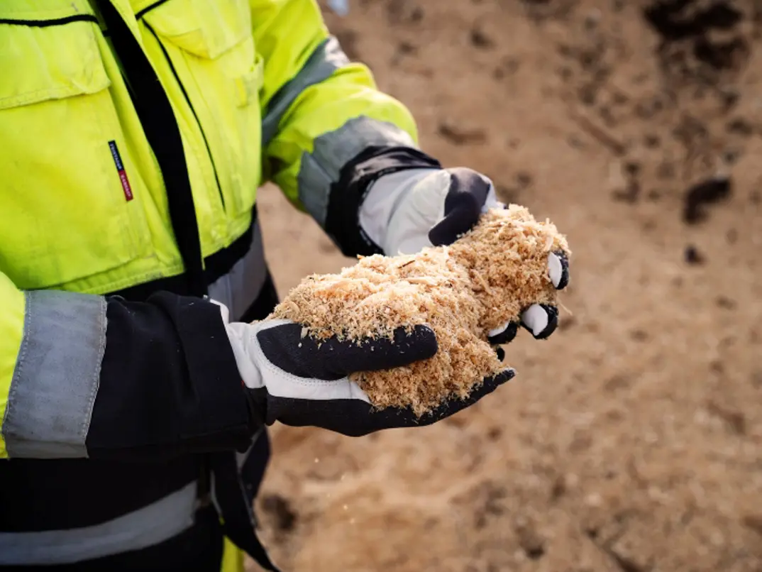 Man med träflis i handen