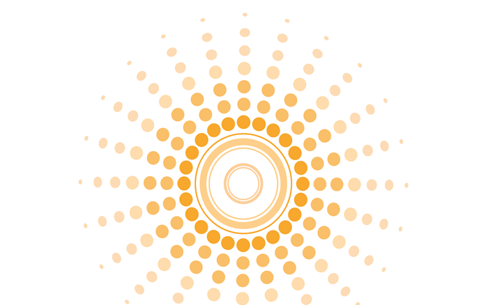 Illustration av en sol i olika gula toningar i punkter