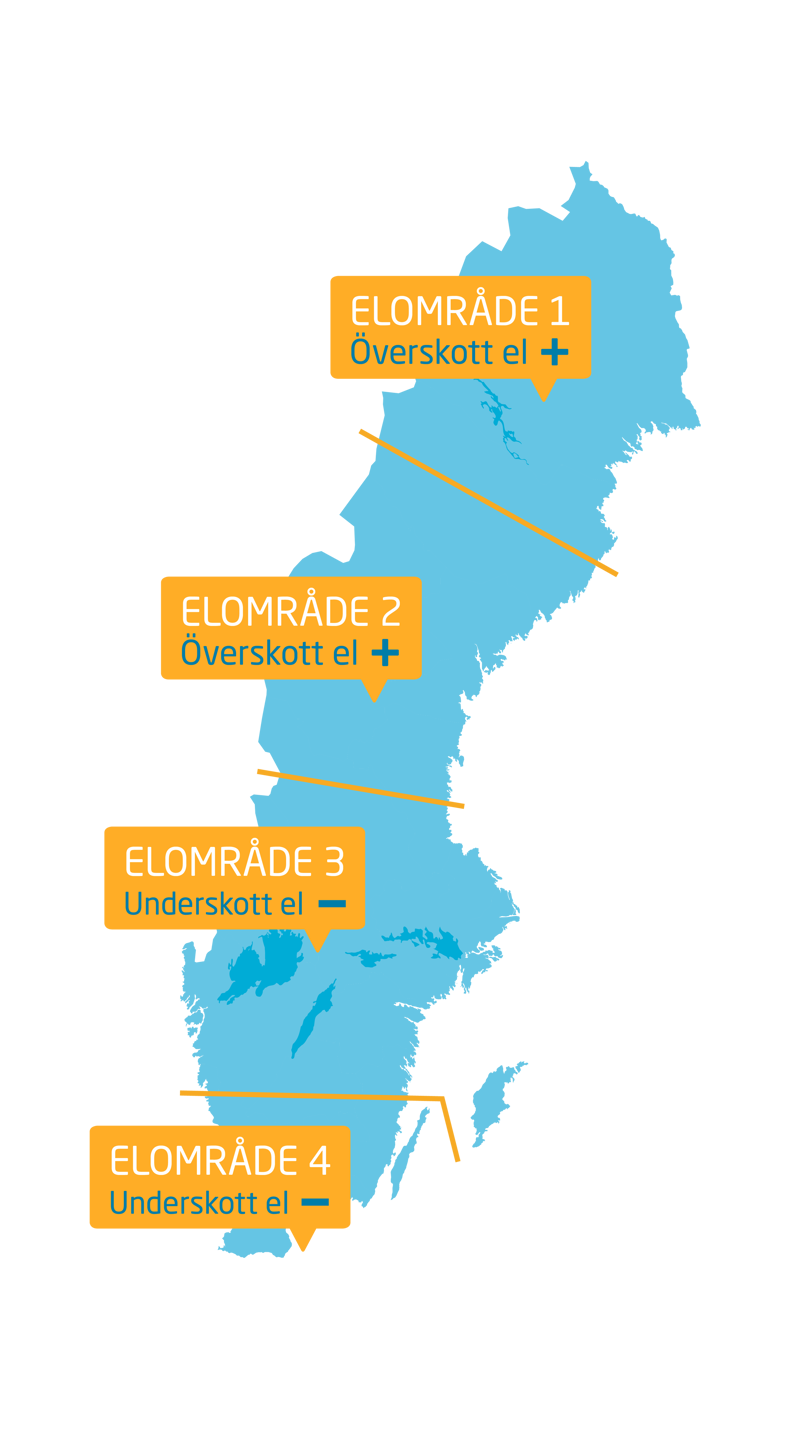 Karta över Sveriges fyra elområden