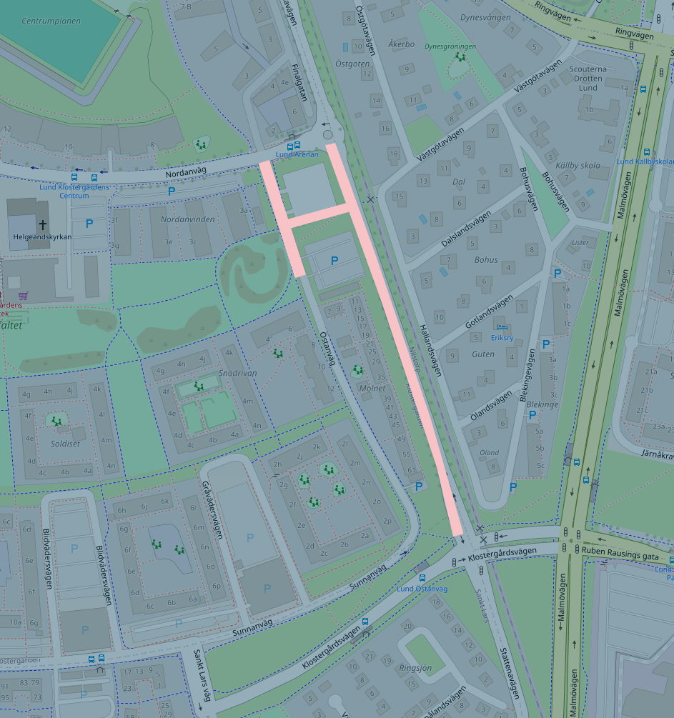 Karta över vägavstängning vid Klostergården i Lund