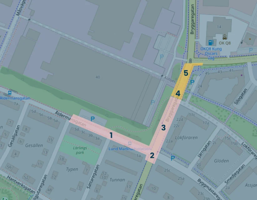 Karta över grävarbeten vid Västerbro i Lund